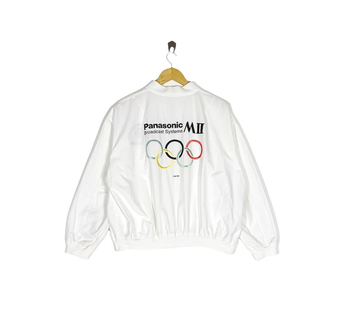 image of USA Olympics x Vintage 1998 Olympic Bomber Jacket Official Broadcast in White, Men's (Size Medium)