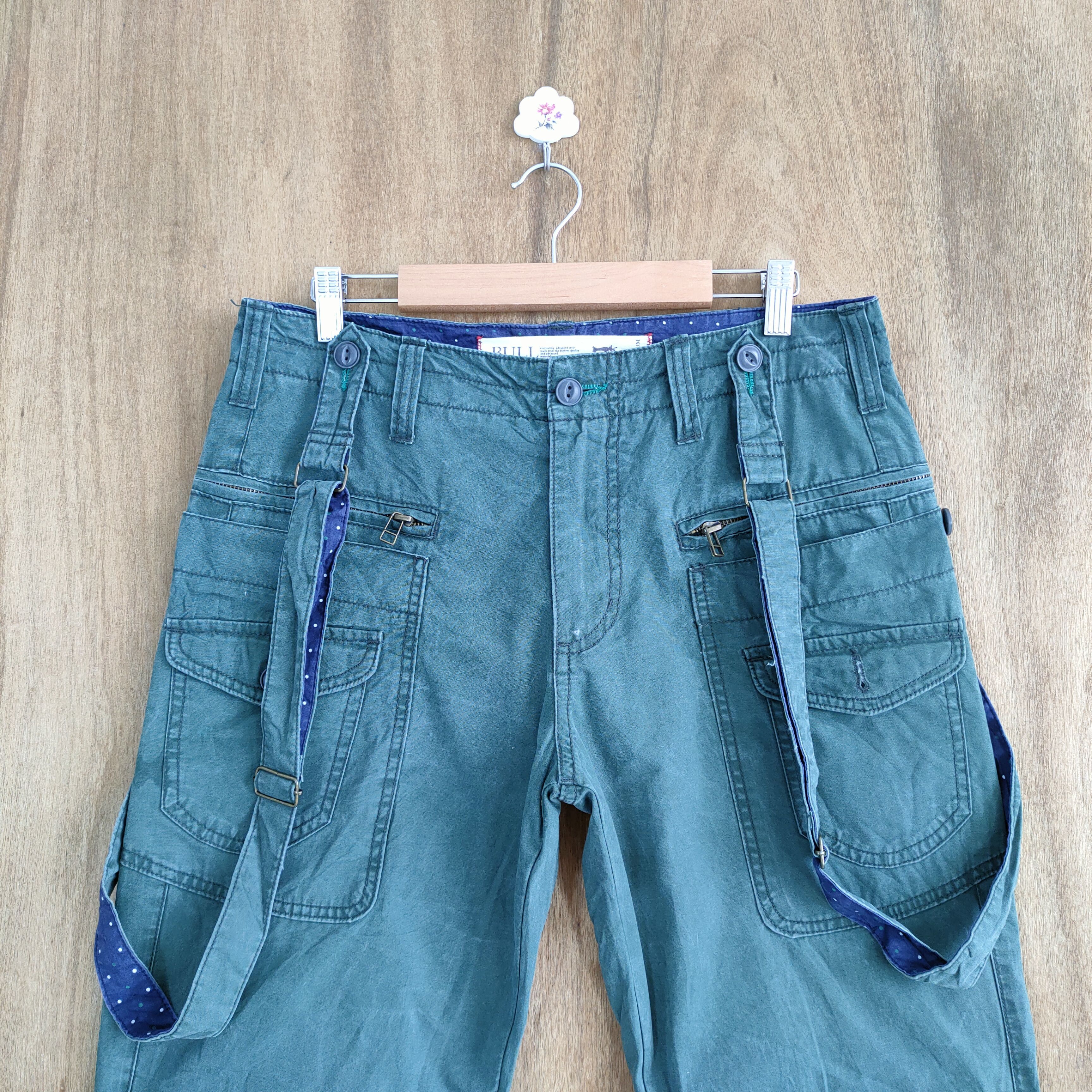 Japanese Brand VINTAGE BULL GREEN SUSPENDER CARGO PANTS Size US 32 / EU 48 - 5 Thumbnail