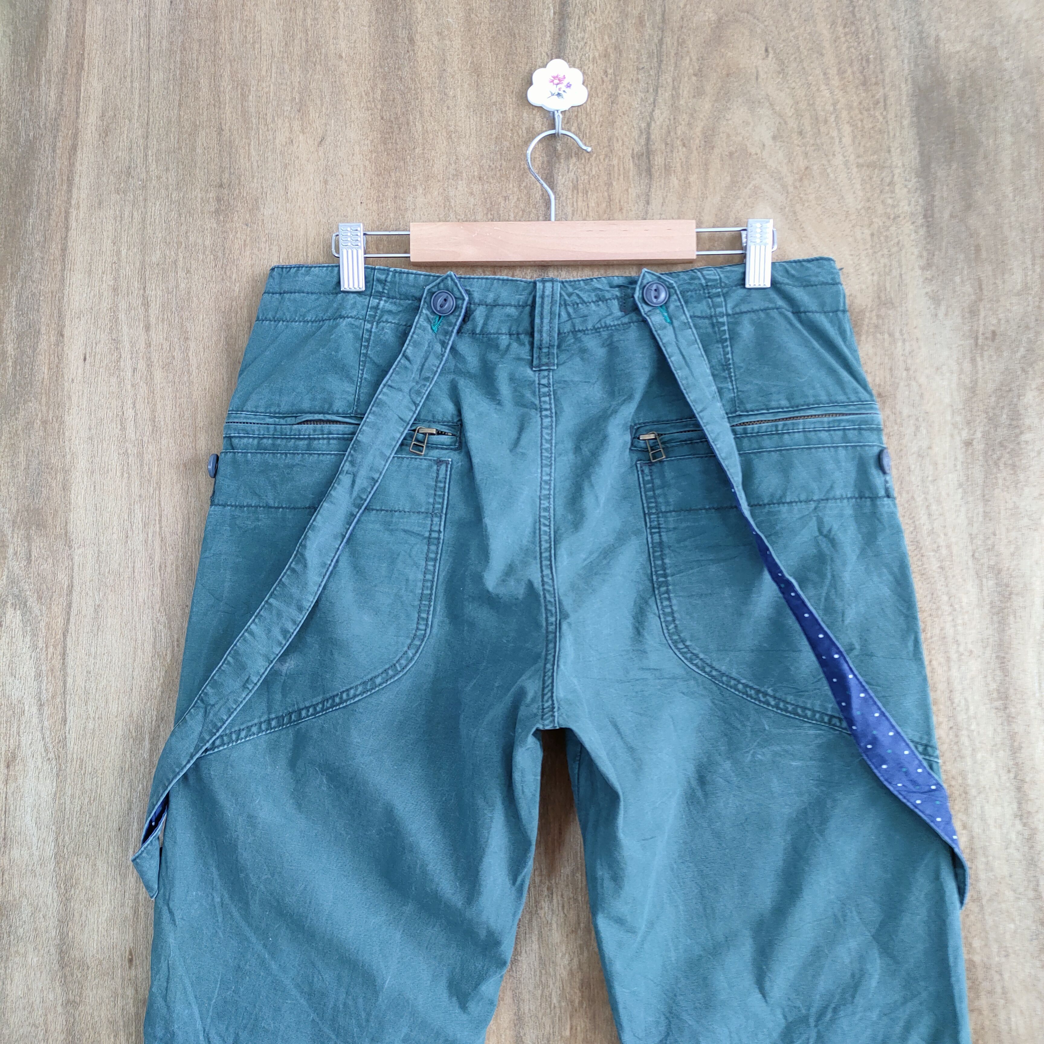 Japanese Brand VINTAGE BULL GREEN SUSPENDER CARGO PANTS Size US 32 / EU 48 - 11 Thumbnail