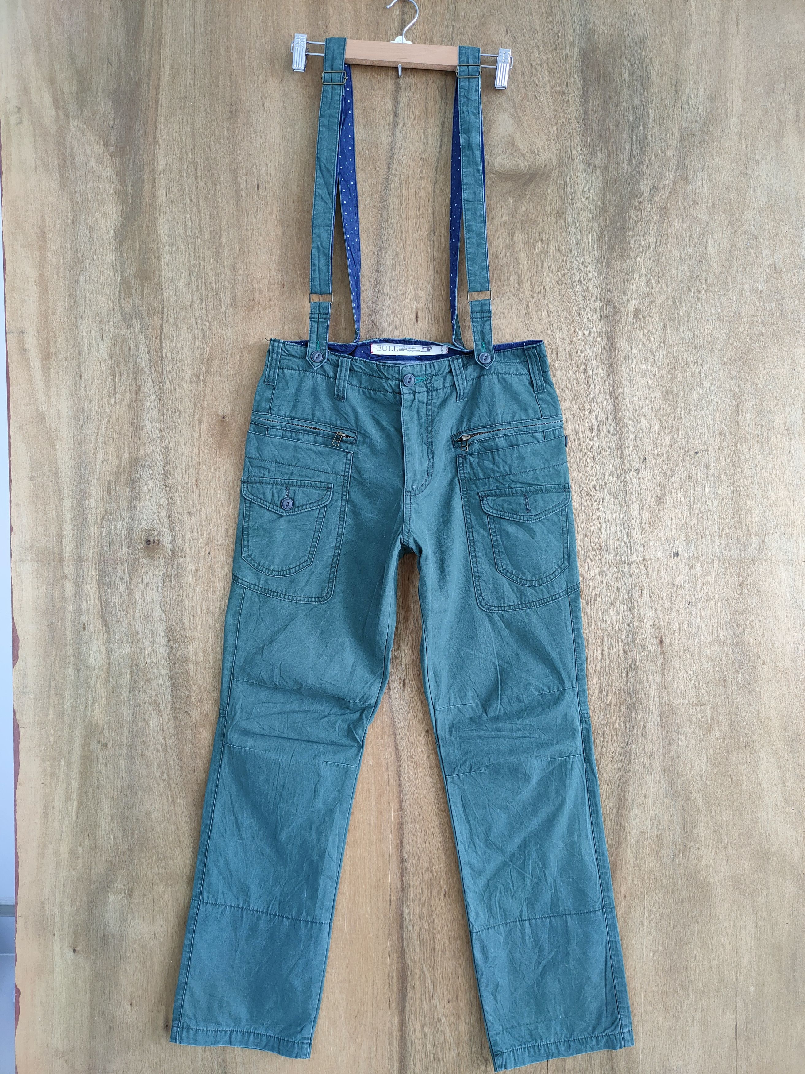 Japanese Brand VINTAGE BULL GREEN SUSPENDER CARGO PANTS Size US 32 / EU 48 - 3 Thumbnail