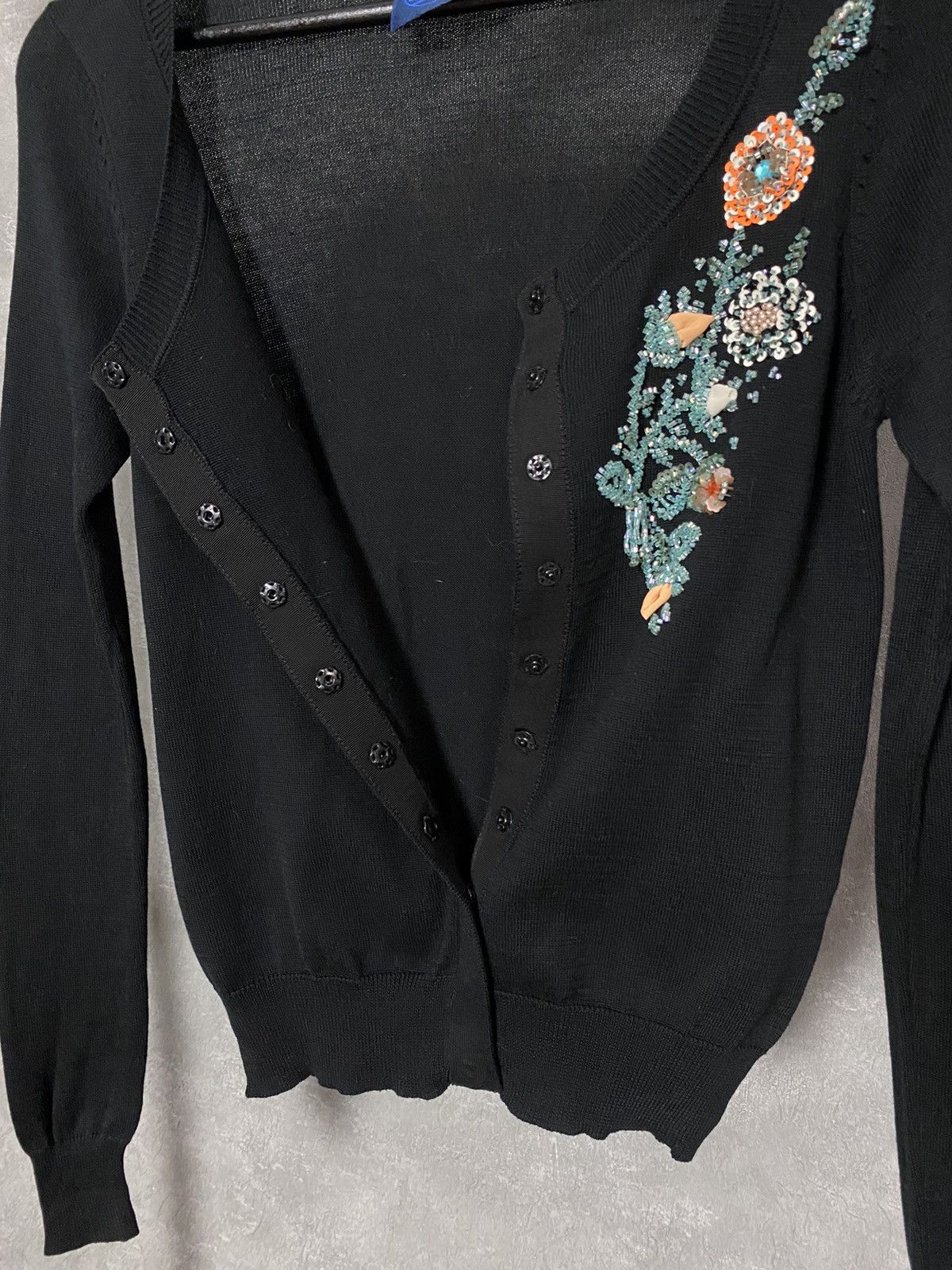 Kenzo × Vintage Kenzo Jeans Black Cotton Sequins Floral Boat Neck Cardigan Size S / US 4 / IT 40 - 8 Thumbnail