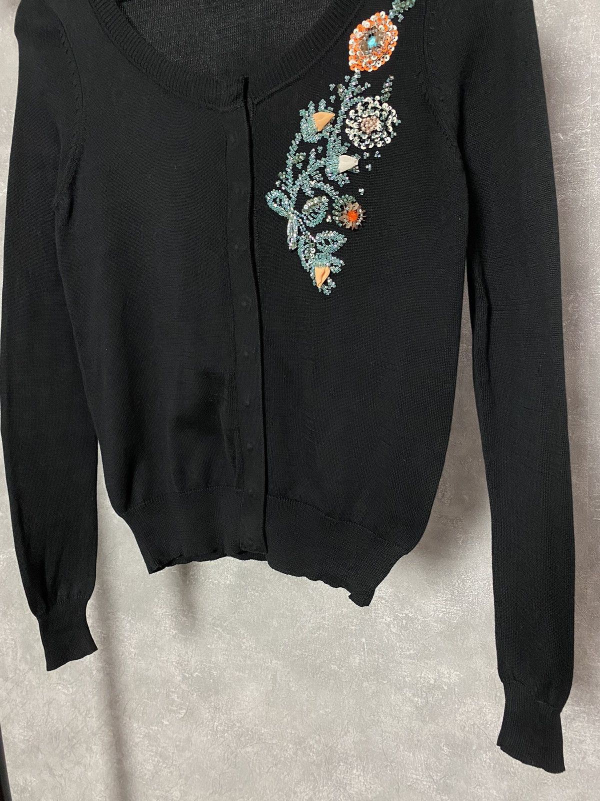 Kenzo × Vintage Kenzo Jeans Black Cotton Sequins Floral Boat Neck Cardigan Size S / US 4 / IT 40 - 3 Thumbnail