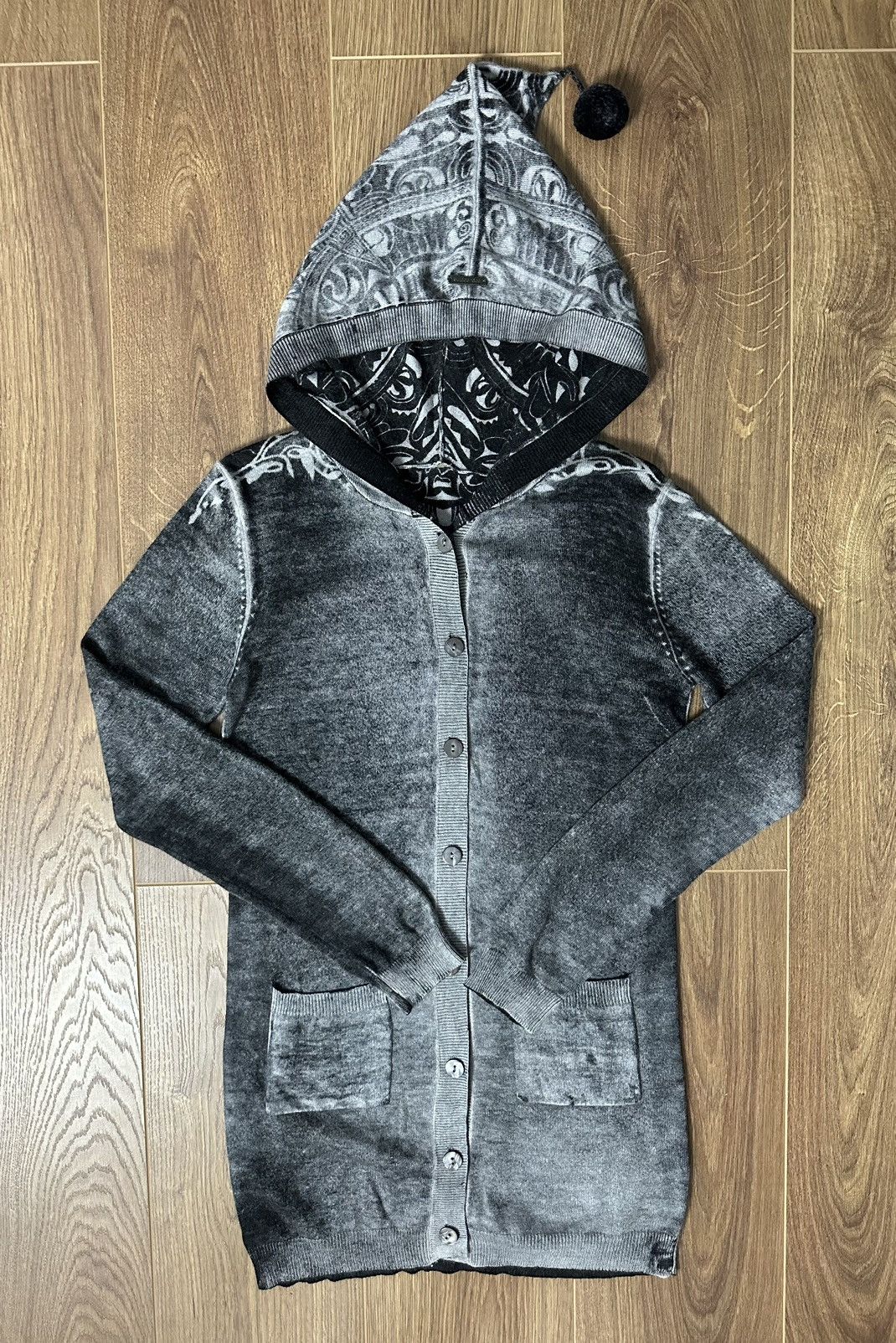Japanese Brand × Vintage Cop Copine Aztec Tattoo Print Washed Grey Long Cardigan Size M / US 6-8 / IT 42-44 - 1 Thumbnail