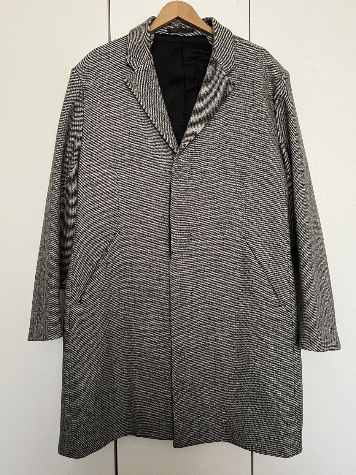 Theory $795 Theory - Delancey Wool Black XXL Top Coat Herringbone Size US XXL / EU 58 / 5 - 4 Thumbnail