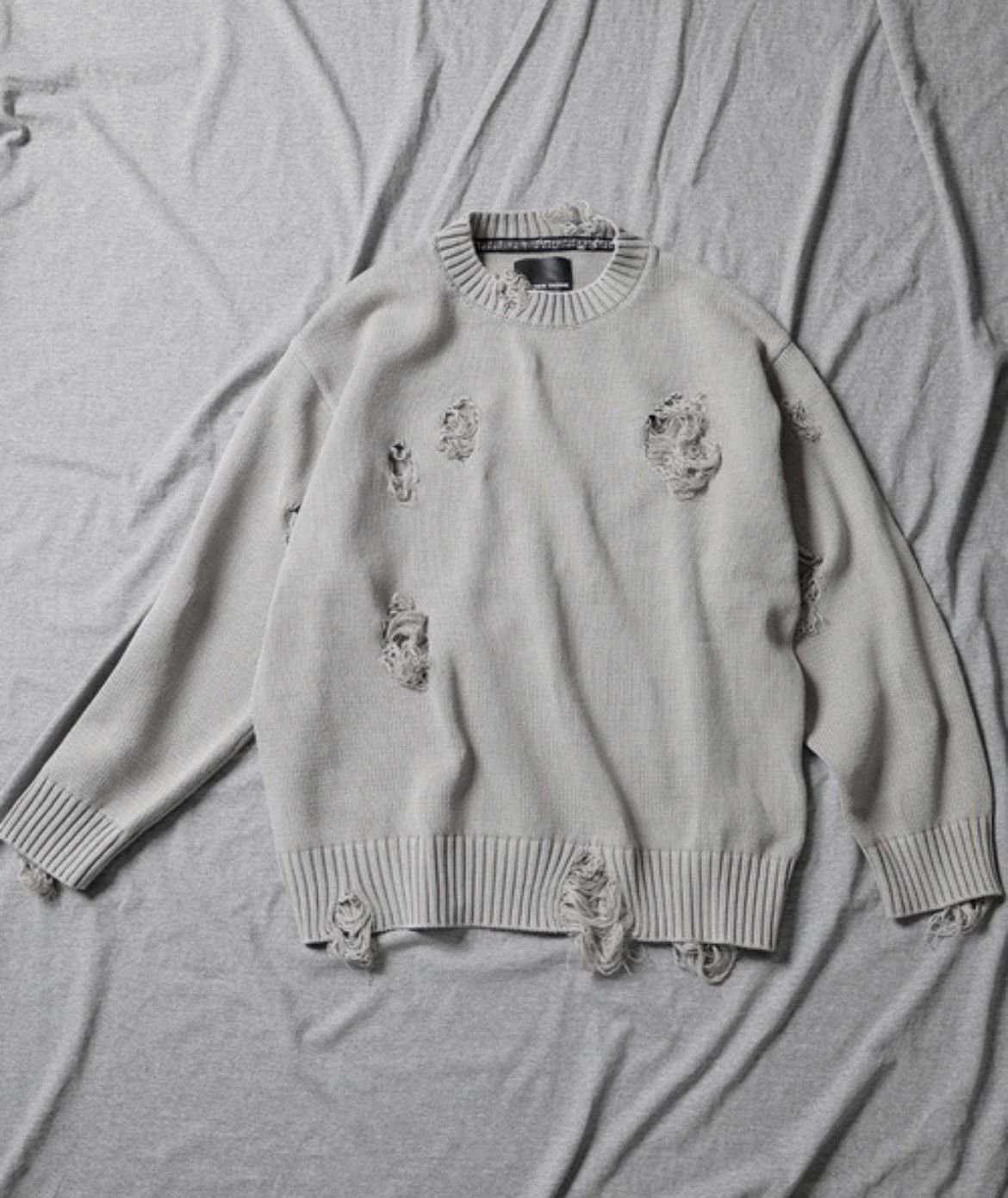 image of Number N Ine Number Nine Asid Wash Ripped Knit Pullover Size 3 in Grey, Men's
