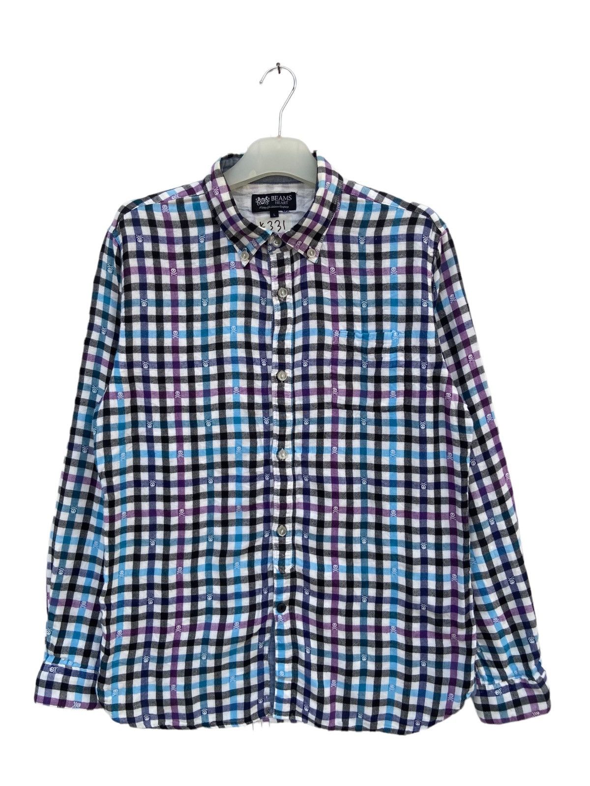 image of Beams Plus Beams Checkered Skull Design Flannel, Men's (Size Large)