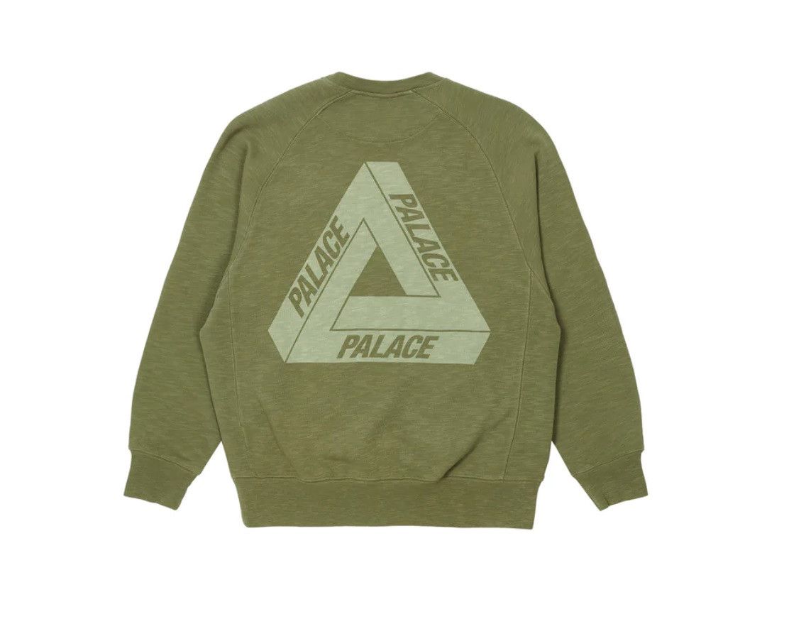 image of Palace Slub Crew Crewneck Sweatshirt Tri Ferg Olive 2Xl Supreme in Olive Green, Men's