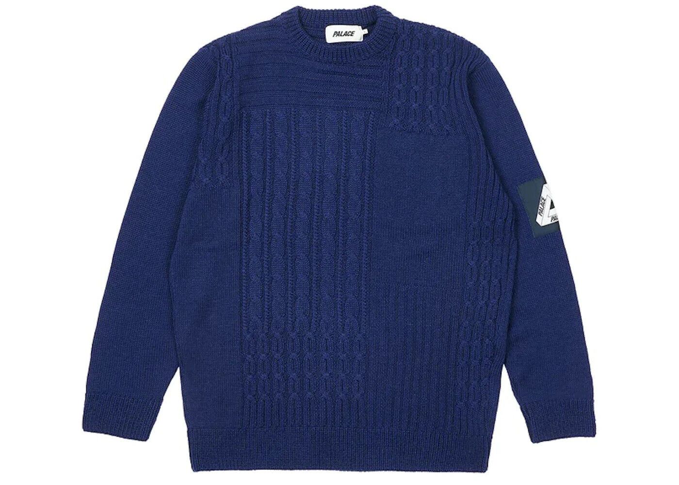 image of Palace Patchwork Cable Knit Sweater Tri Ferg Navy Blue Supreme Crew, Men's (Size XL)