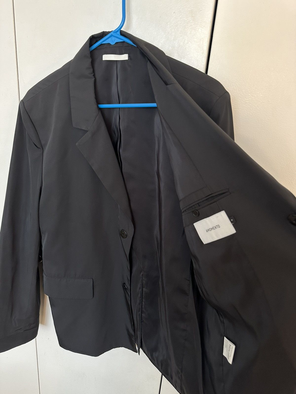 AMOMENTO Black Tailored Technical Nylon Blazer Size US M / EU 48-50 / 2 - 3 Thumbnail