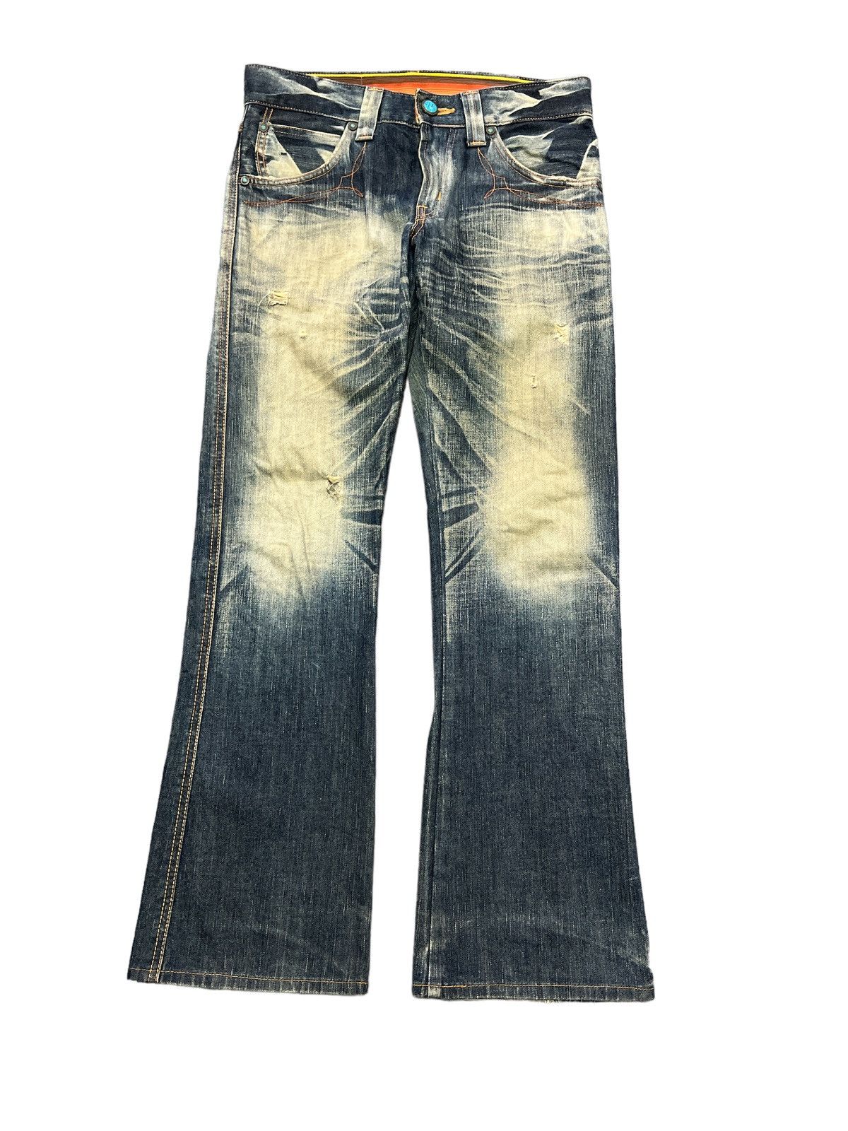 Japanese Brand RUSTY🔥EDWIN BLUE TRIP THRASHED RIPPED DENIM PANT Size US 29 - 1 Thumbnail