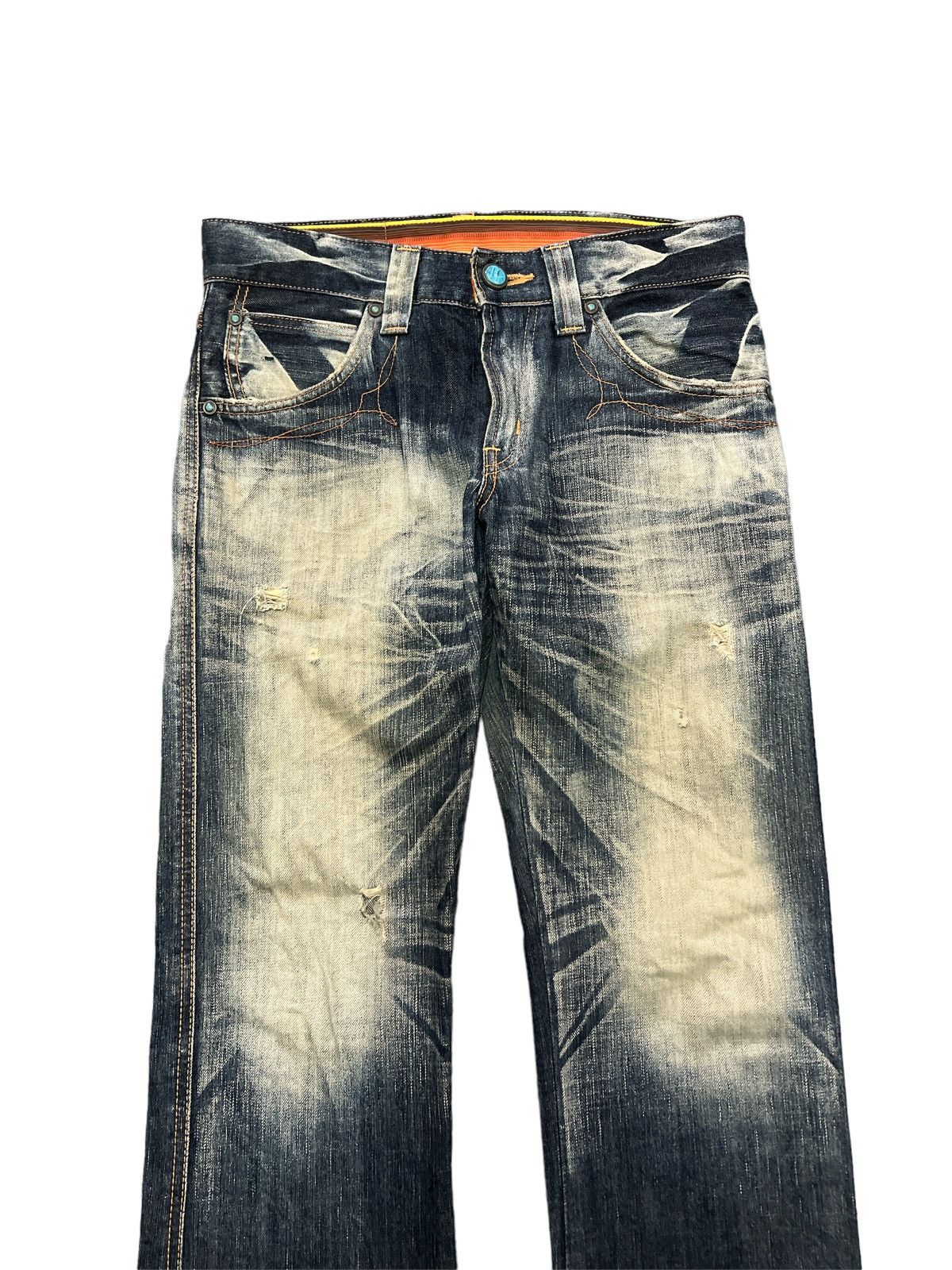 Japanese Brand RUSTY🔥EDWIN BLUE TRIP THRASHED RIPPED DENIM PANT Size US 29 - 2 Thumbnail