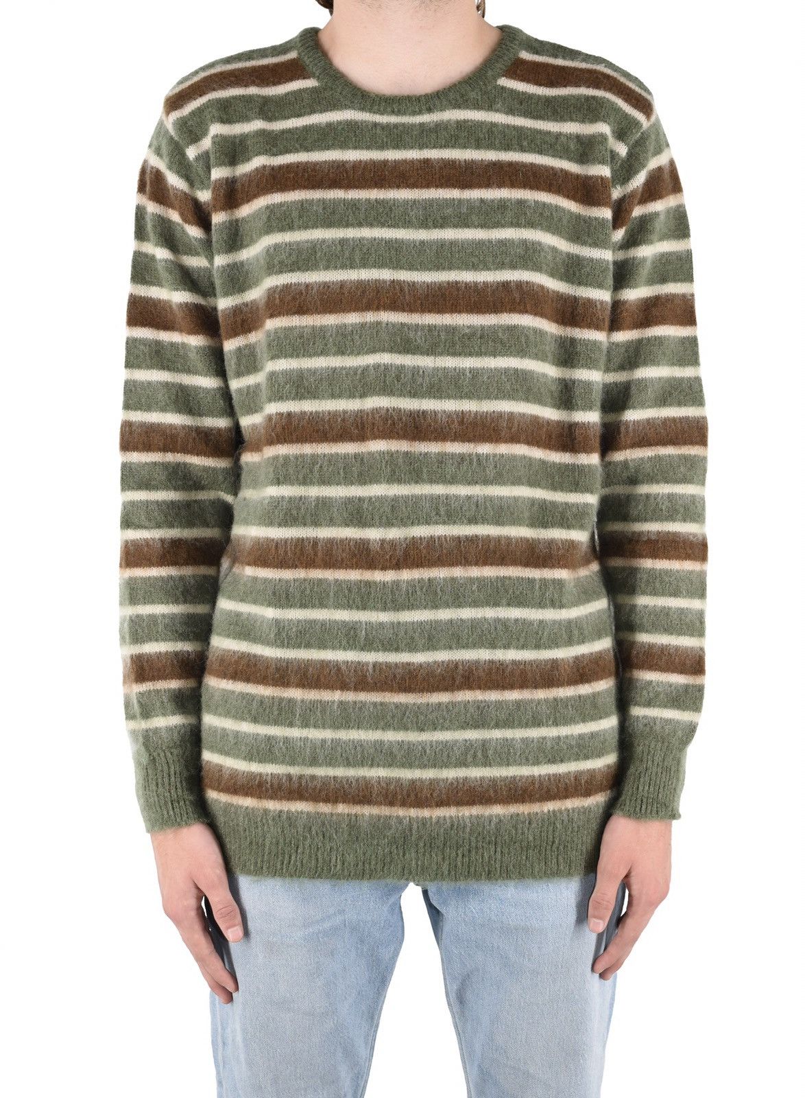 Vintage Striped Mohair Knit Sweater Forest Green Size US XL / EU 56 / 4 - 1 Thumbnail
