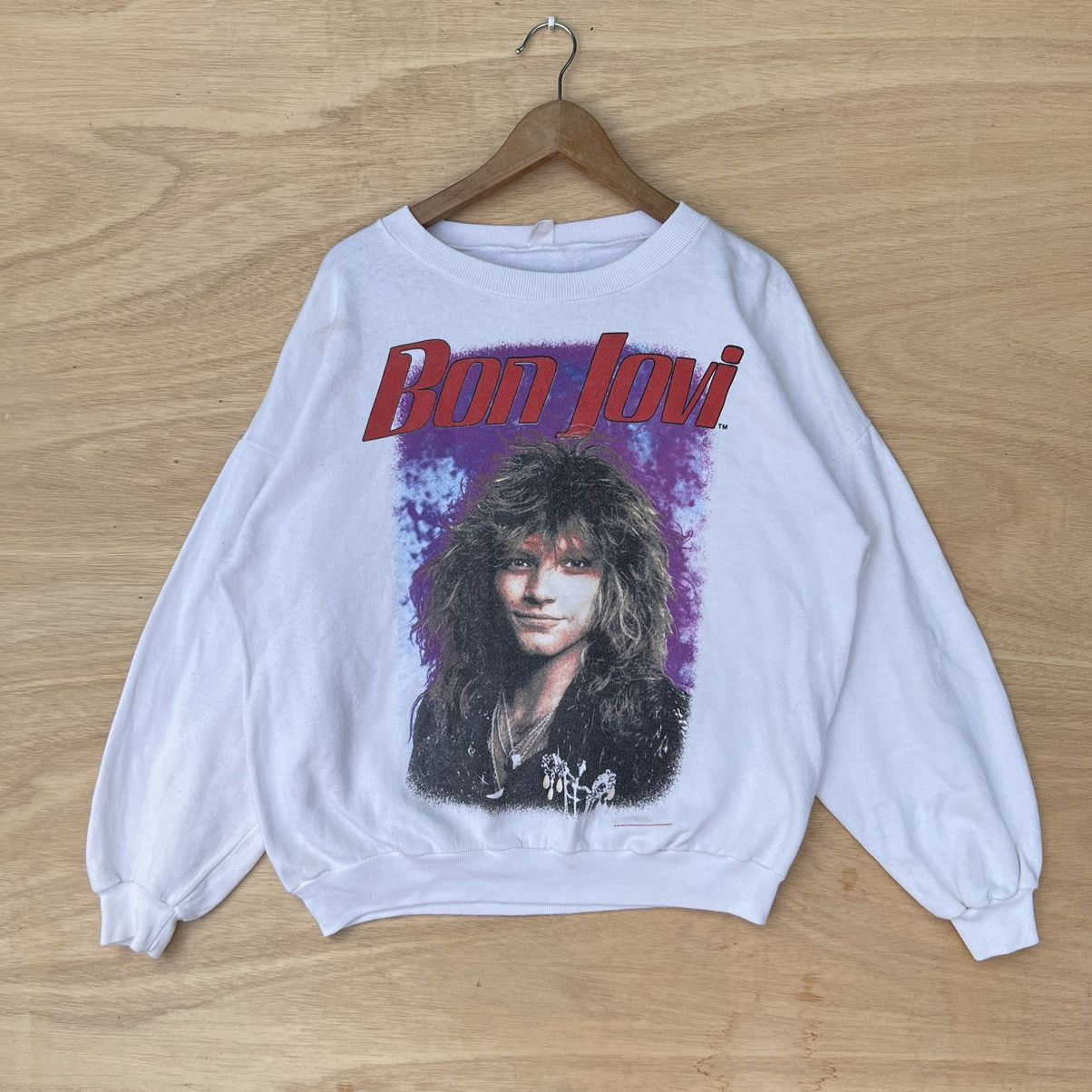 image of Vintage Sweatshirt Bon Jovi Monsters Of Rock 1987 in White, Men's (Size XL)