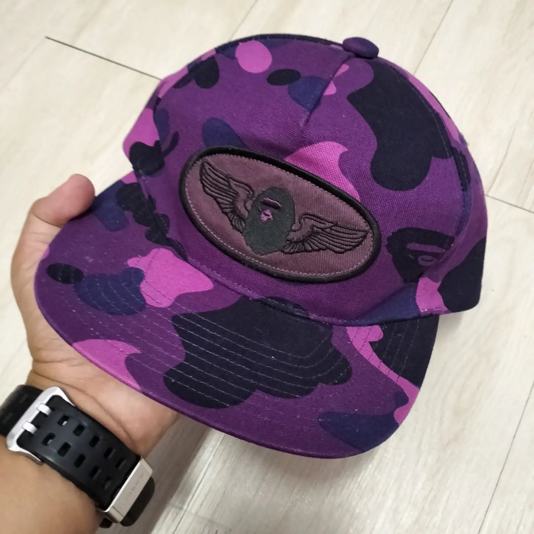 image of Bape Color Camo Snapback Cap in Purple, Men's