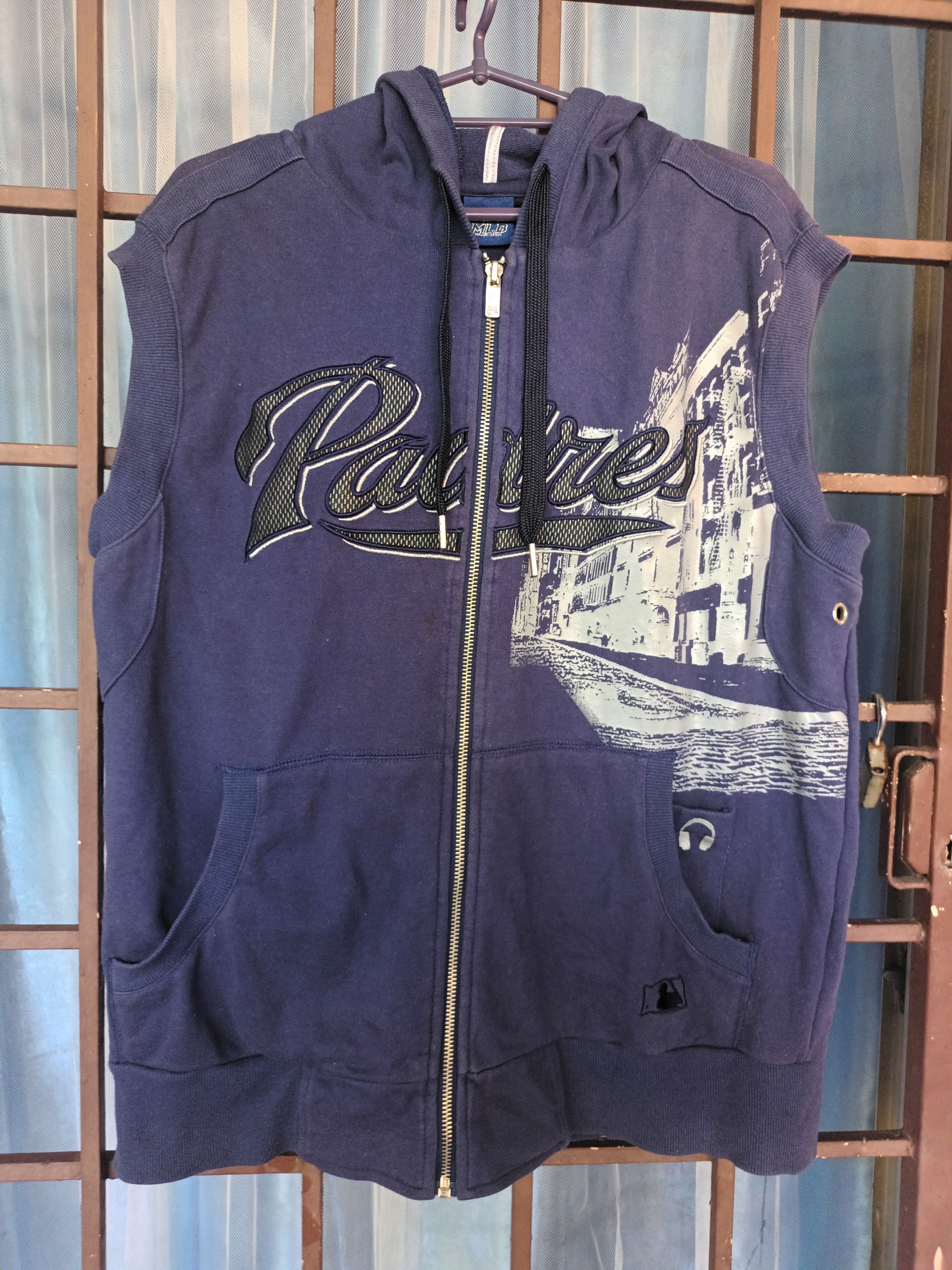 image of Mlb Hoodie Zipper Sleeveless Jacket in Dark Purple, Men's (Size Large)