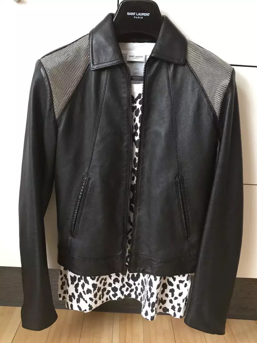 image of Saint Laurent Paris 1 Of 1 Hedi Slimane Atelier Metalic Mesh Leather Jacket in Black (Size Small)