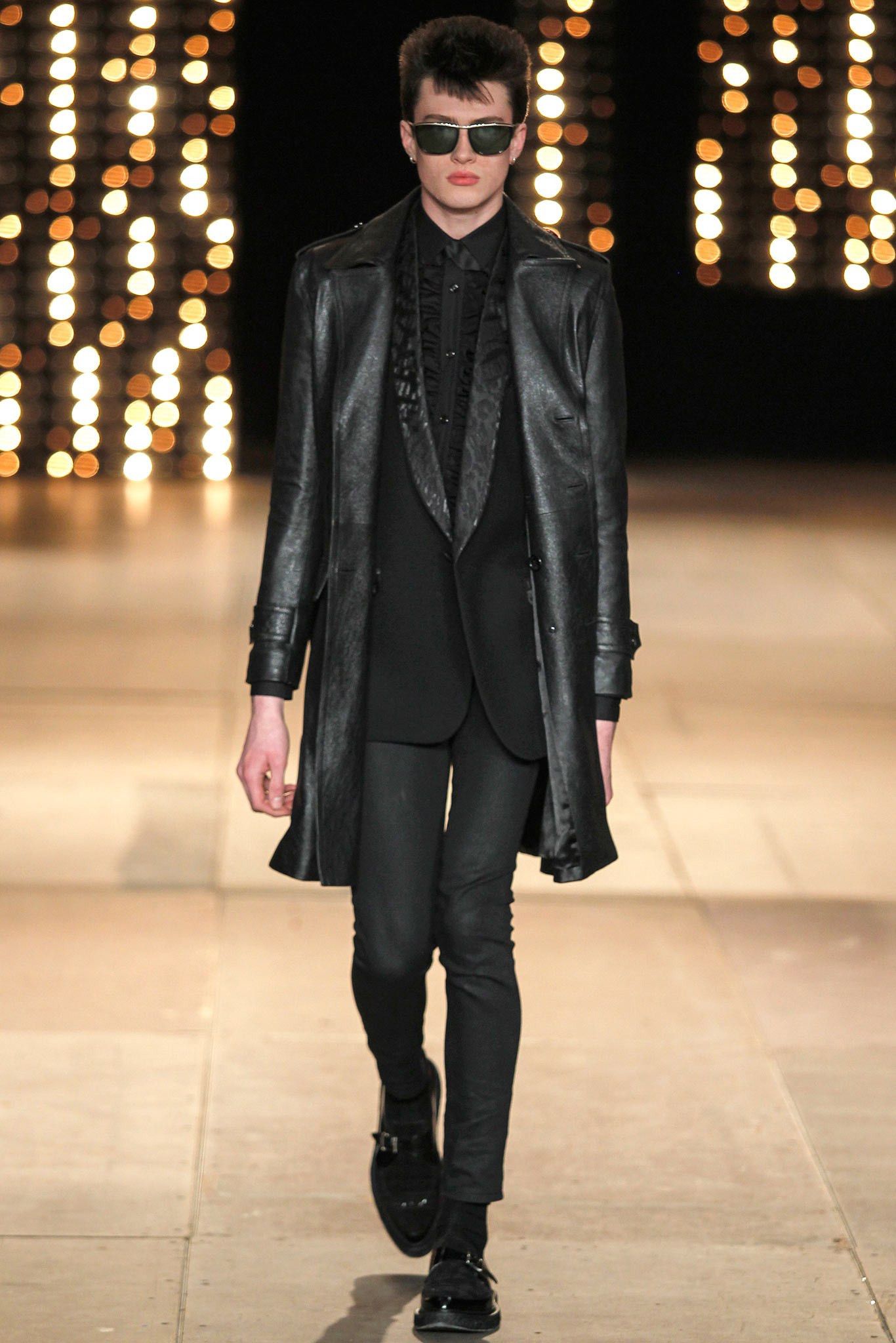 image of Saint Laurent Paris Hedi Slimane Fw14 Black Leather Trench Coat, Men's (Size Medium)