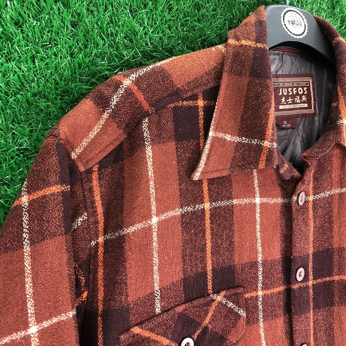 Japanese Brand Vintage 80's Wool Flannel Checker Quilted Lining by Jusfos Size US XXL / EU 58 / 5 - 2 Thumbnail