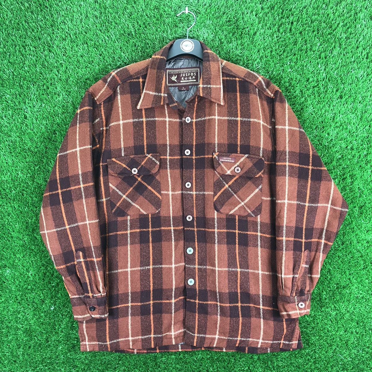Japanese Brand Vintage 80's Wool Flannel Checker Quilted Lining by Jusfos Size US XXL / EU 58 / 5 - 1 Thumbnail