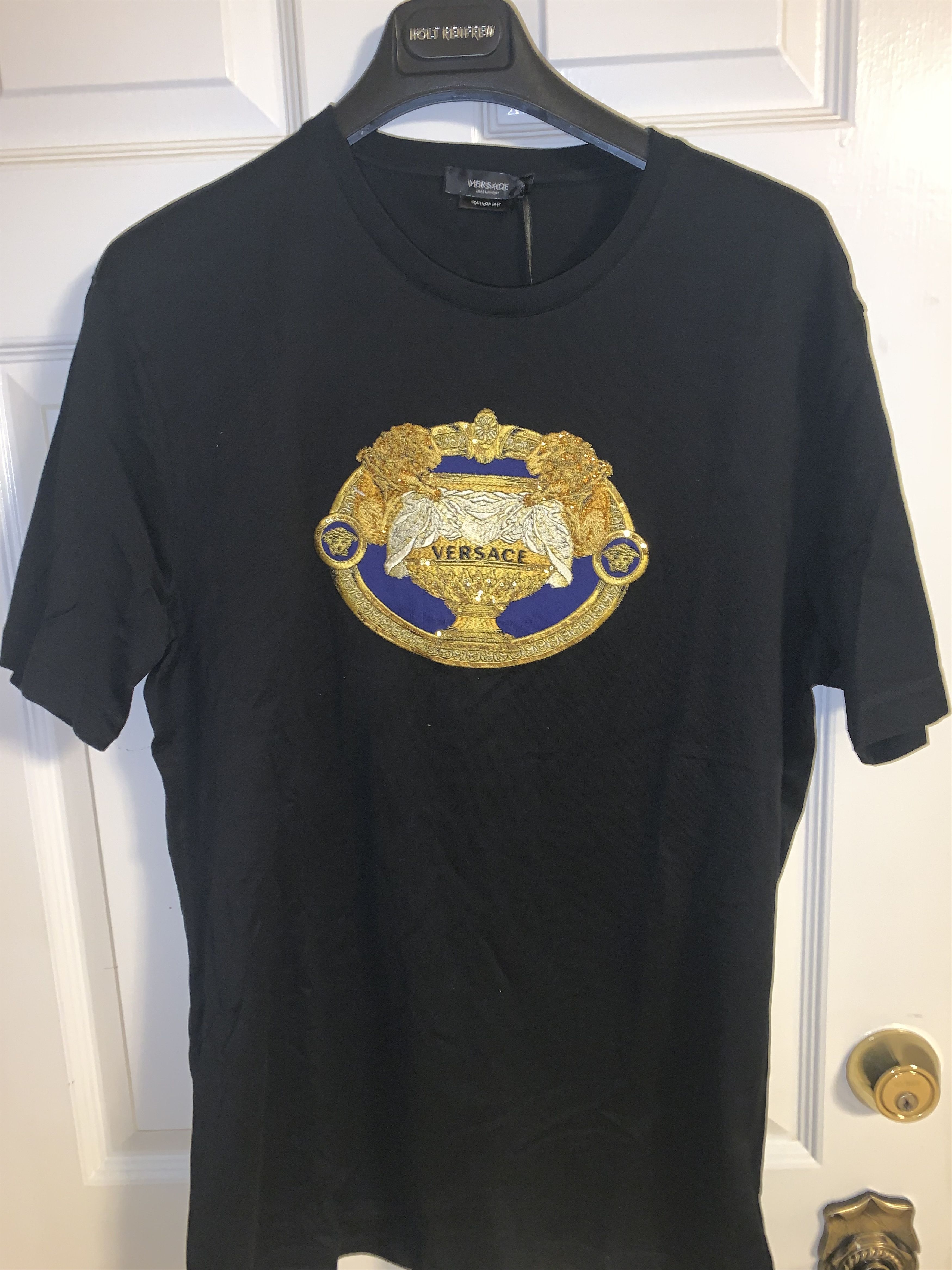 image of Authen Mens Versace Embroidered Crystal T Shirt Med $900++ in Black (Size Medium)