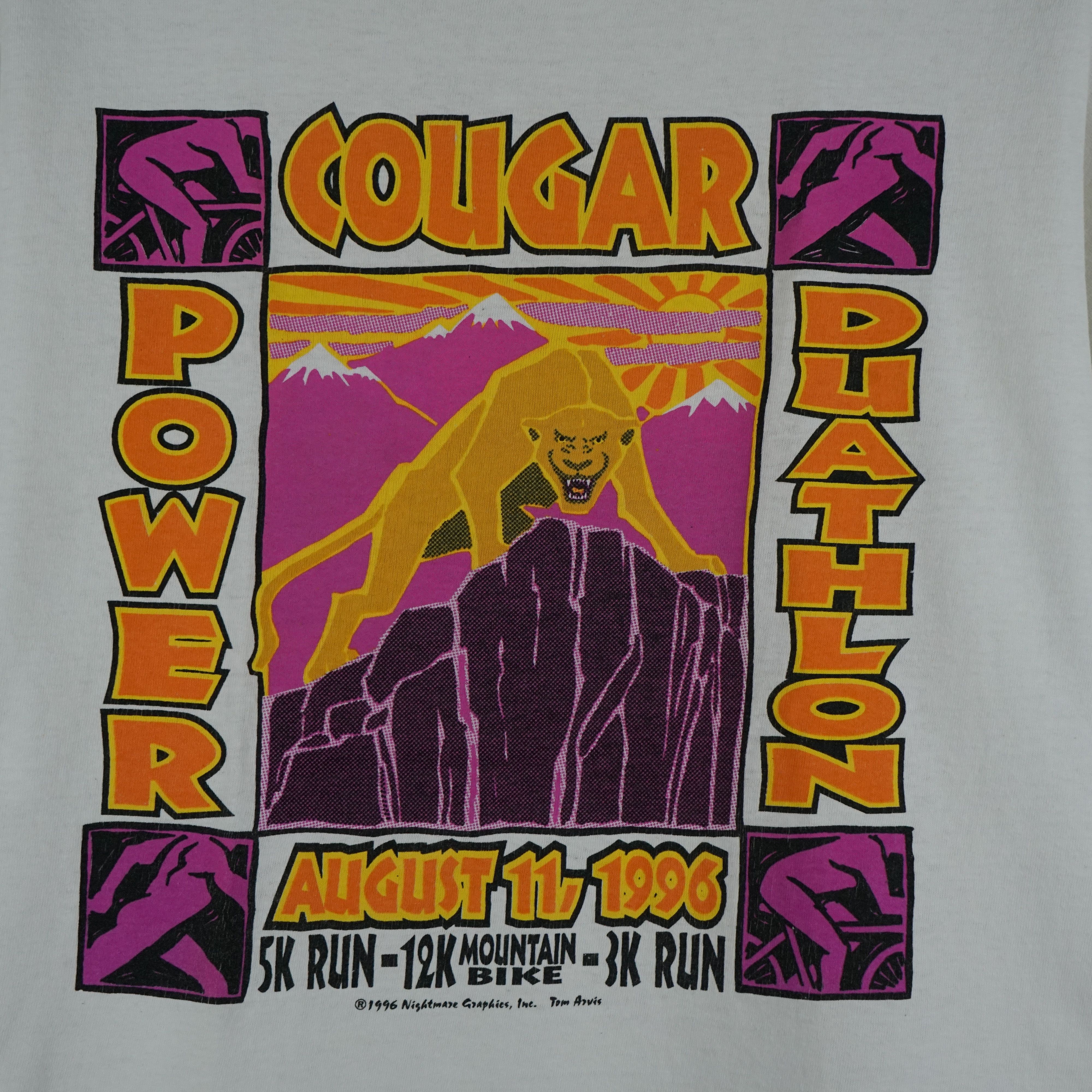 Vintage 1996 Duathlon Cougar Power t-shirt Running Bike Size US M / EU 48-50 / 2 - 2 Thumbnail