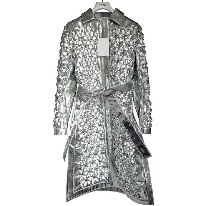 Courreges Courreges Floral Cut Out Space-Age Metallic Silver Coat | Grailed