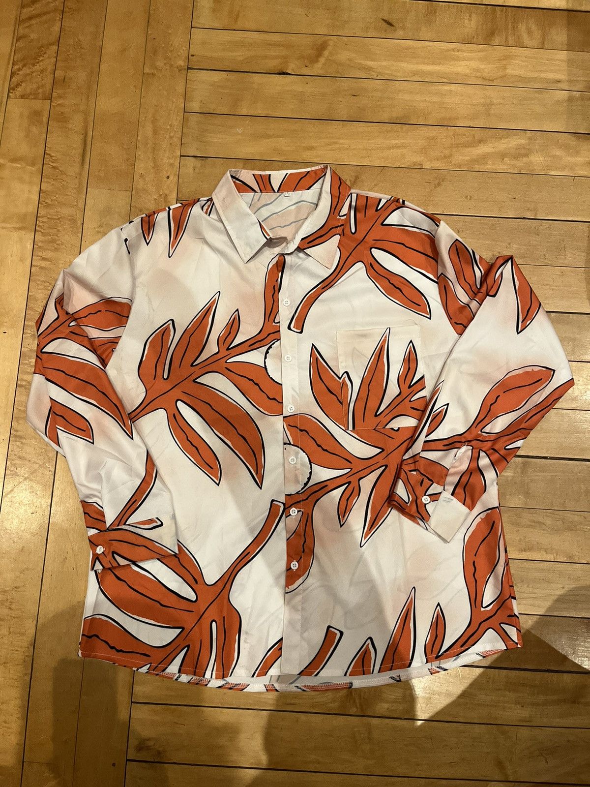 Vintage 1970s Orange Funky Leaf Shirt Size US XXL / EU 58 / 5 - 1 Thumbnail