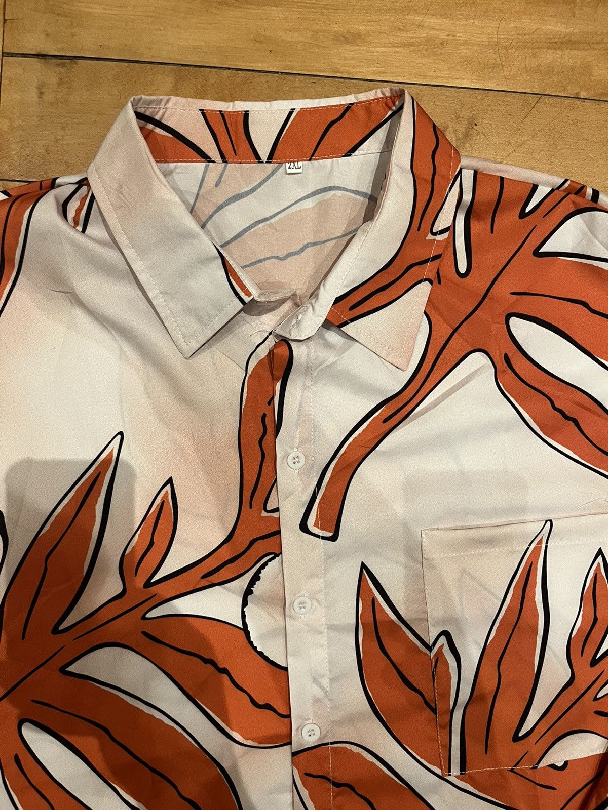 Vintage 1970s Orange Funky Leaf Shirt Size US XXL / EU 58 / 5 - 3 Thumbnail