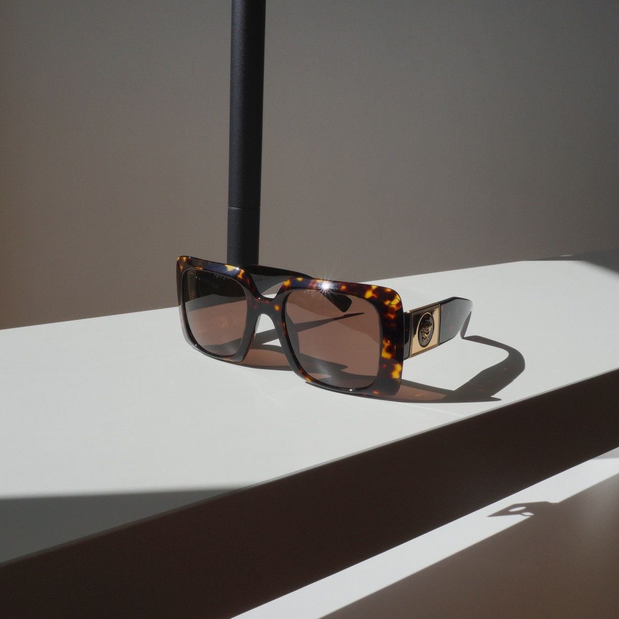 image of Versace Square Frame Medusa Big Gold Logo Biggie Sunglasses in Brown, Men's