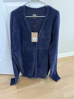 Stussy Shaggy Cardigan Navy | Grailed