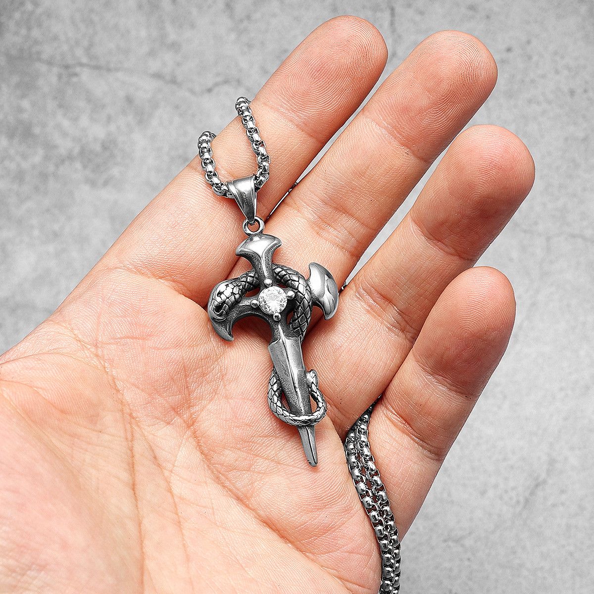 Jewelry 316L Stainless Steel Viper Cross Pendant Necklace Size ONE SIZE - 1 Thumbnail