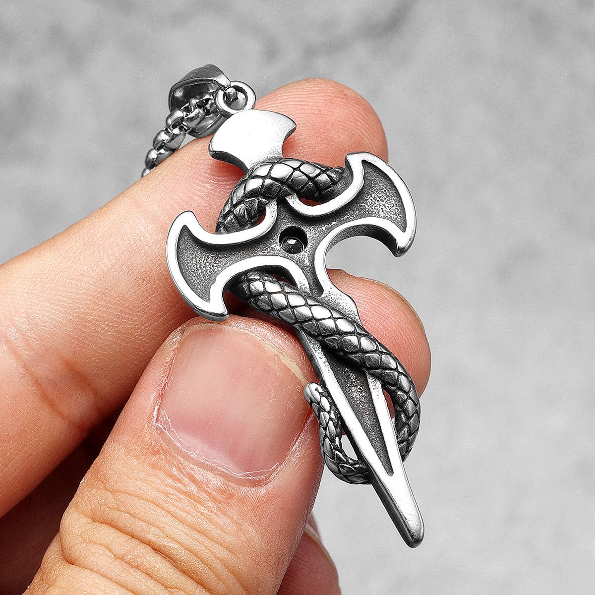 Jewelry 316L Stainless Steel Viper Cross Pendant Necklace Size ONE SIZE - 2 Thumbnail