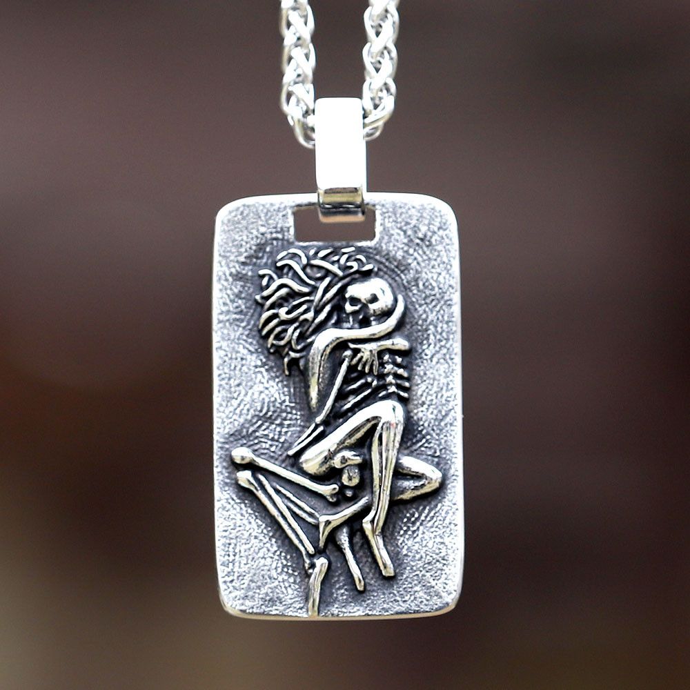 Jewelry 316L Stainless Steel Double Skull Pendant Necklace Size ONE SIZE - 1 Thumbnail