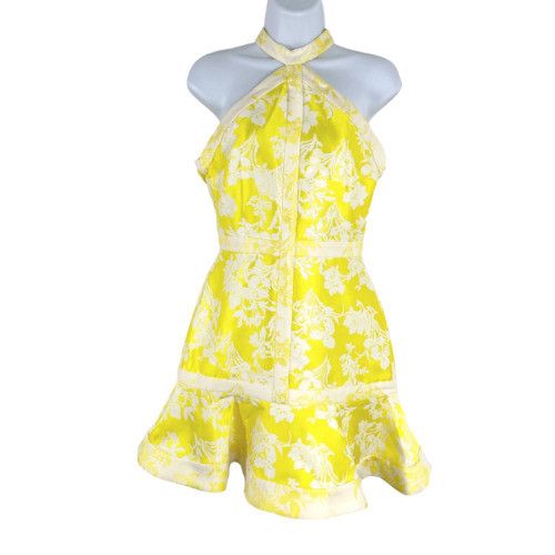 Alexis Alexis Solana Mini Dress Jacquard Floral Yellow Sleeveless NWT