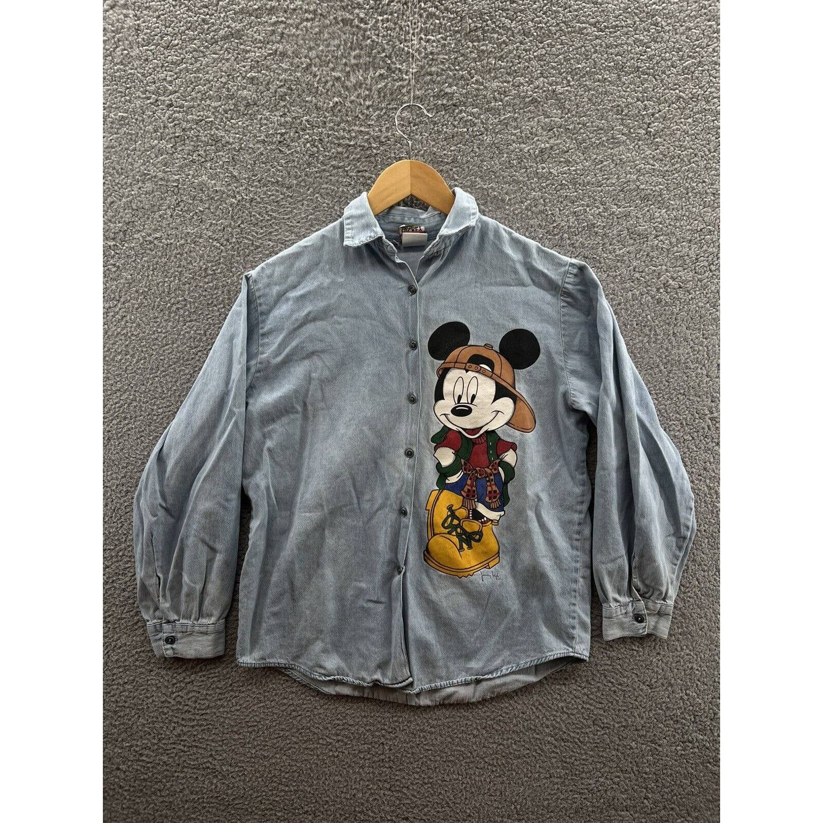 Vintage Mickey Unlimited Button Front Denim Shirt size Medium high quality