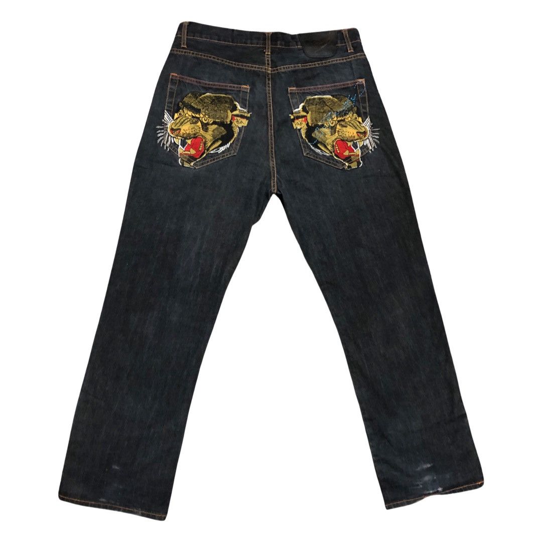 Vintage Ed Hardy Embroidered Jeans Baggy Jeans Y2K Tiger Jaguar | Grailed