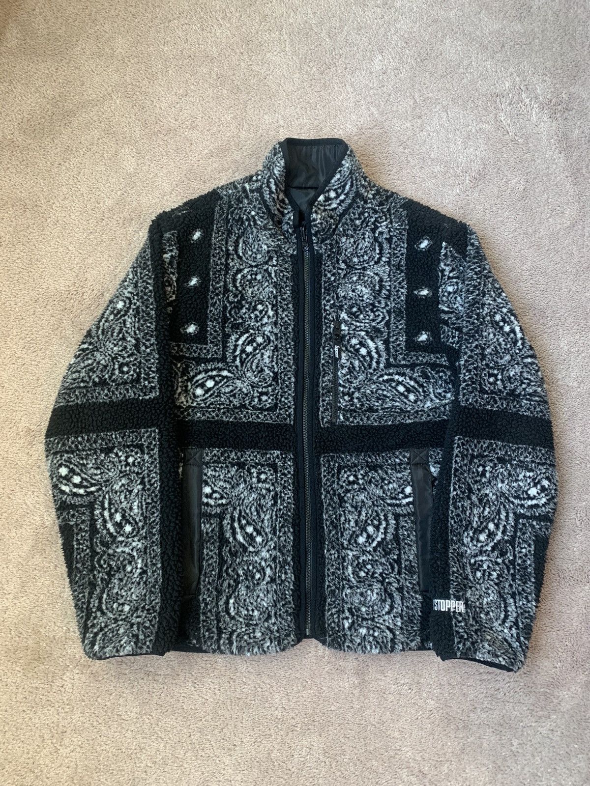 image of Supreme Reversible Bandana Fleece Jacket Fw19 Black, Men's (Size Small)