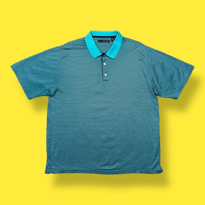 Greg Norman Greg Norman Striped Polo Shirt Collared Golf Tee Teal Blue
