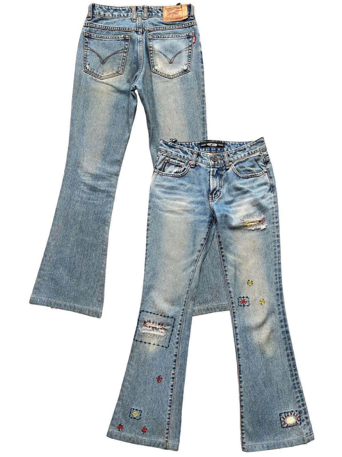 Beauty Beast × Japanese Brand Japan Sashiko Ripped Patchwork Faded Denim Flare Jeans 26x30 Size 26" / US 2 / IT 38 - 1 Thumbnail