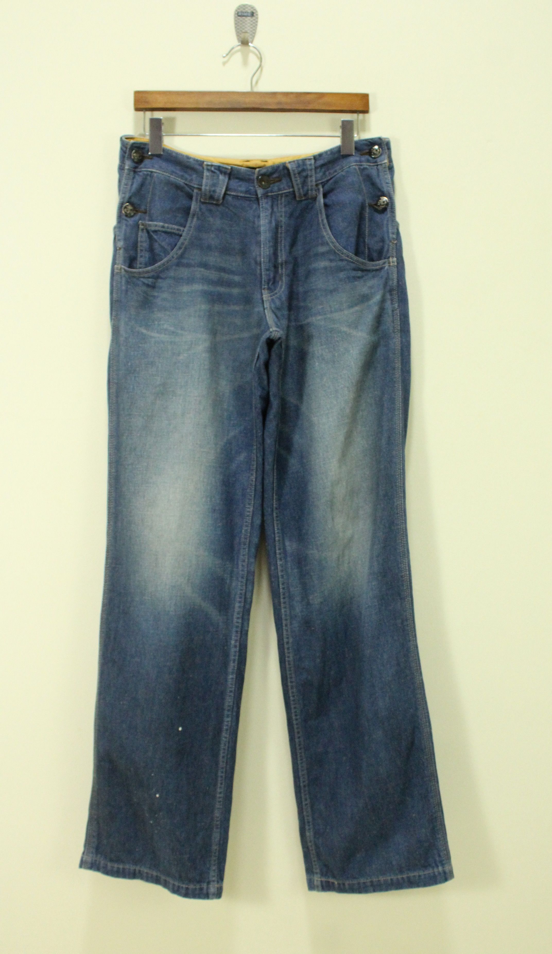 Japanese Brand SURPLUS Denim Utility Side Button Blue Way Navy Army Size US 30 / EU 46 - 3 Thumbnail