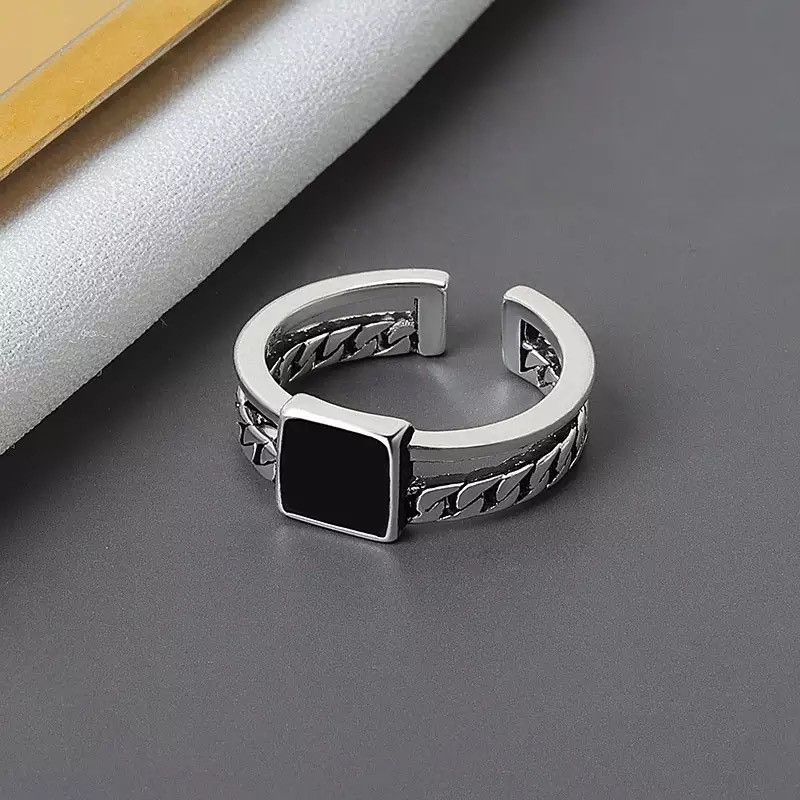 Jewelry Color Black Stone Open Double Ring Size ONE SIZE - 1 Thumbnail