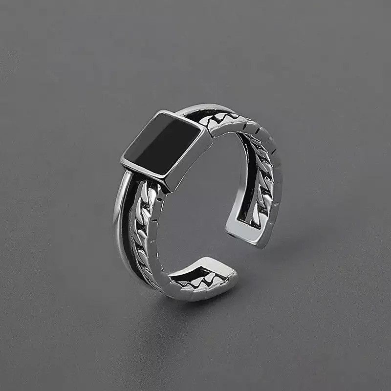Jewelry Color Black Stone Open Double Ring Size ONE SIZE - 2 Thumbnail