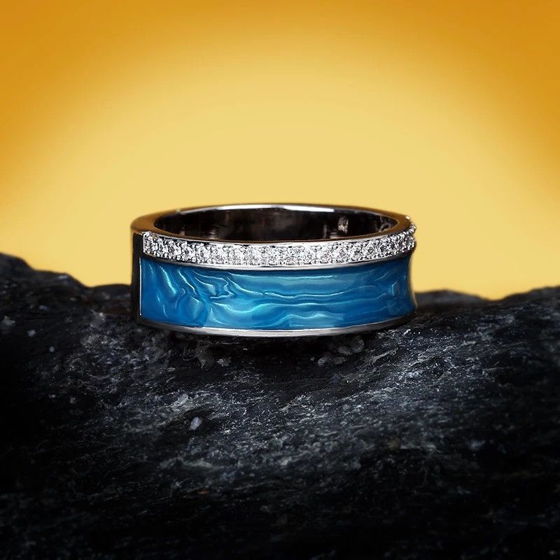 Jewelry Blue Enamel Sparkling CZ Ring Size ONE SIZE - 4 Thumbnail