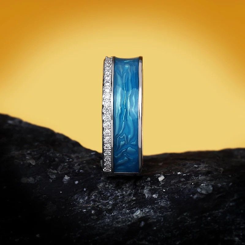 Jewelry Blue Enamel Sparkling CZ Ring Size ONE SIZE - 2 Thumbnail