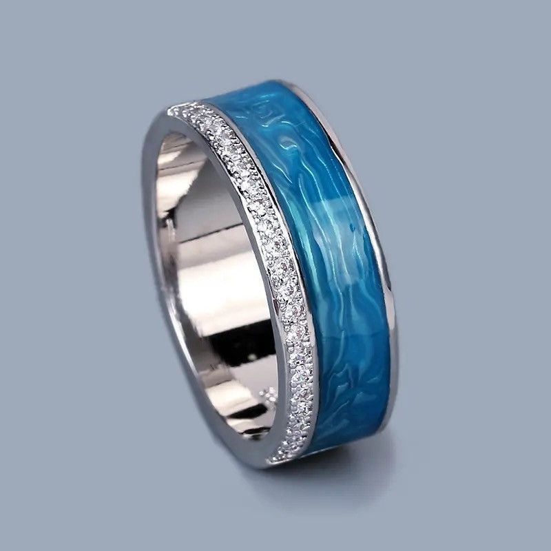 Jewelry Blue Enamel Sparkling CZ Ring Size ONE SIZE - 1 Thumbnail