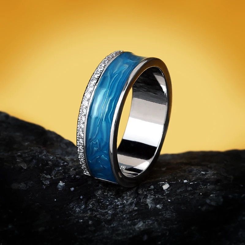 Jewelry Blue Enamel Sparkling CZ Ring Size ONE SIZE - 3 Thumbnail