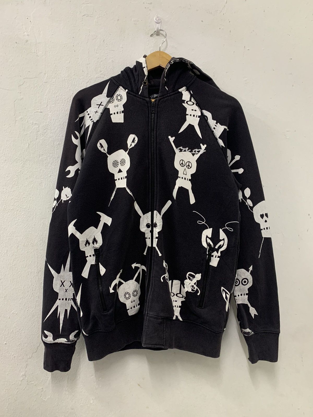 image of Futura Zipper Hoodie Distressed in Faded Black, Men's (Size Medium)