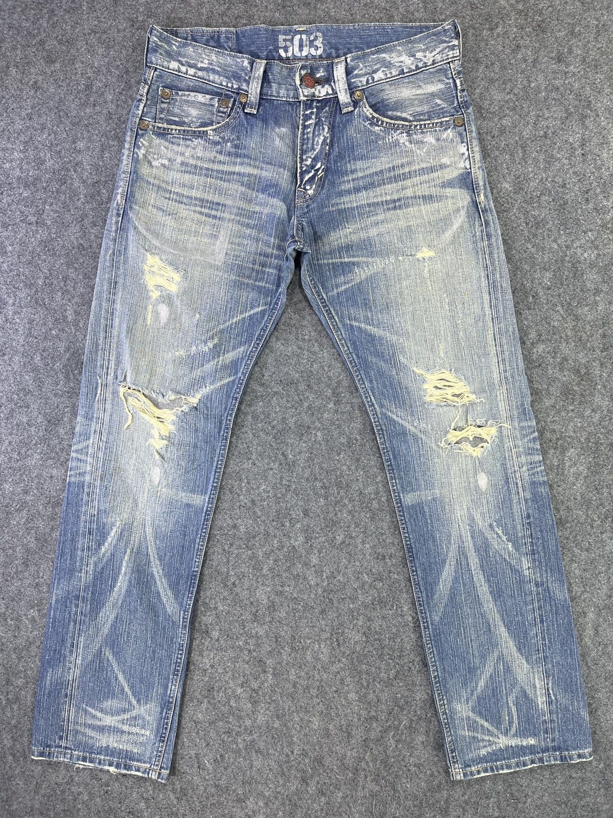 Edwin Edwin 503 Blue Trip Jeans Distressed Denim - J863 Size US 34 / EU 50 - 1 Thumbnail