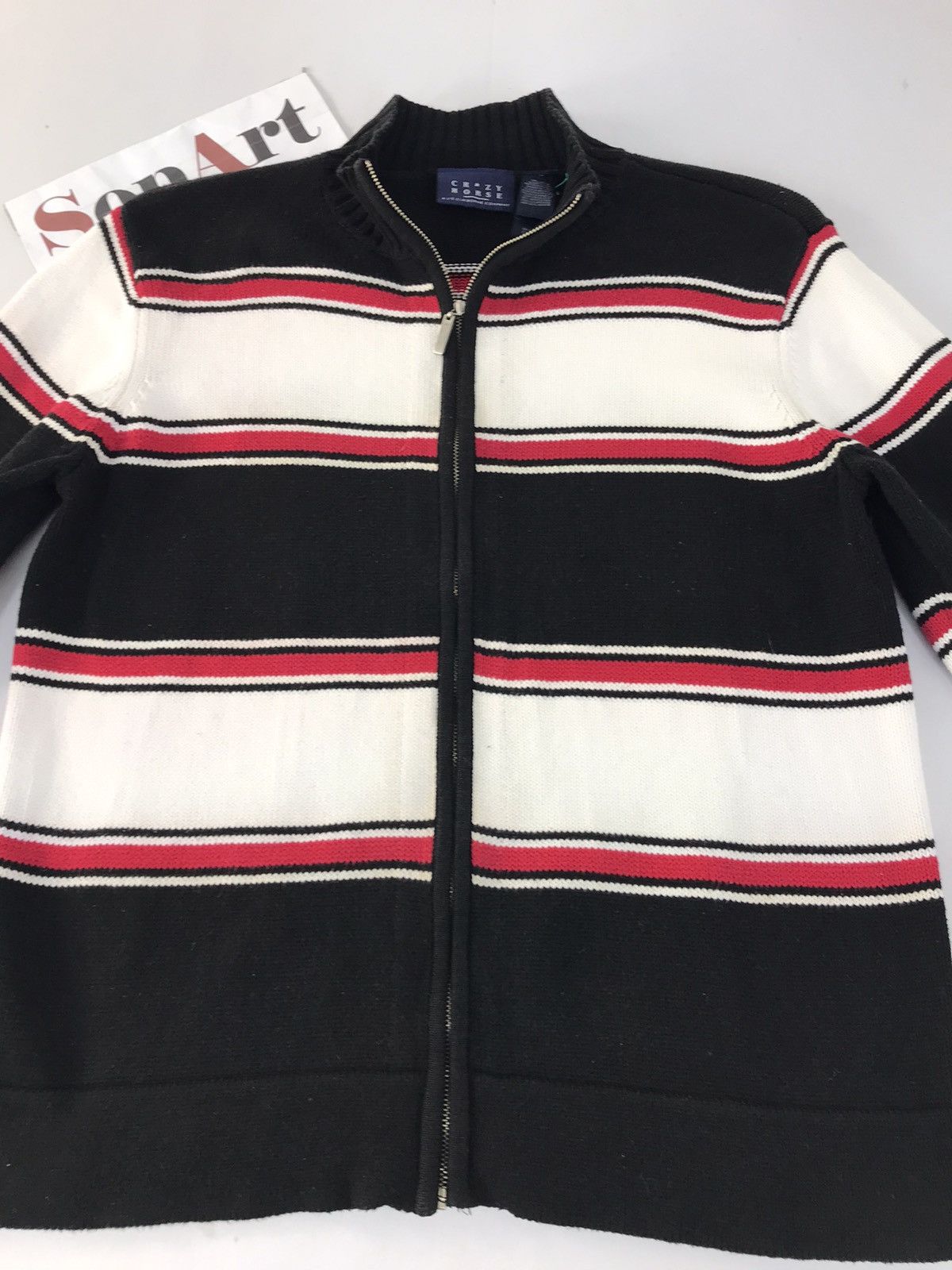 Japanese Brand × Vintage Vintage Knitwear Crazy Horse Design Stripes Zipper Size US M / EU 48-50 / 2 - 3 Thumbnail