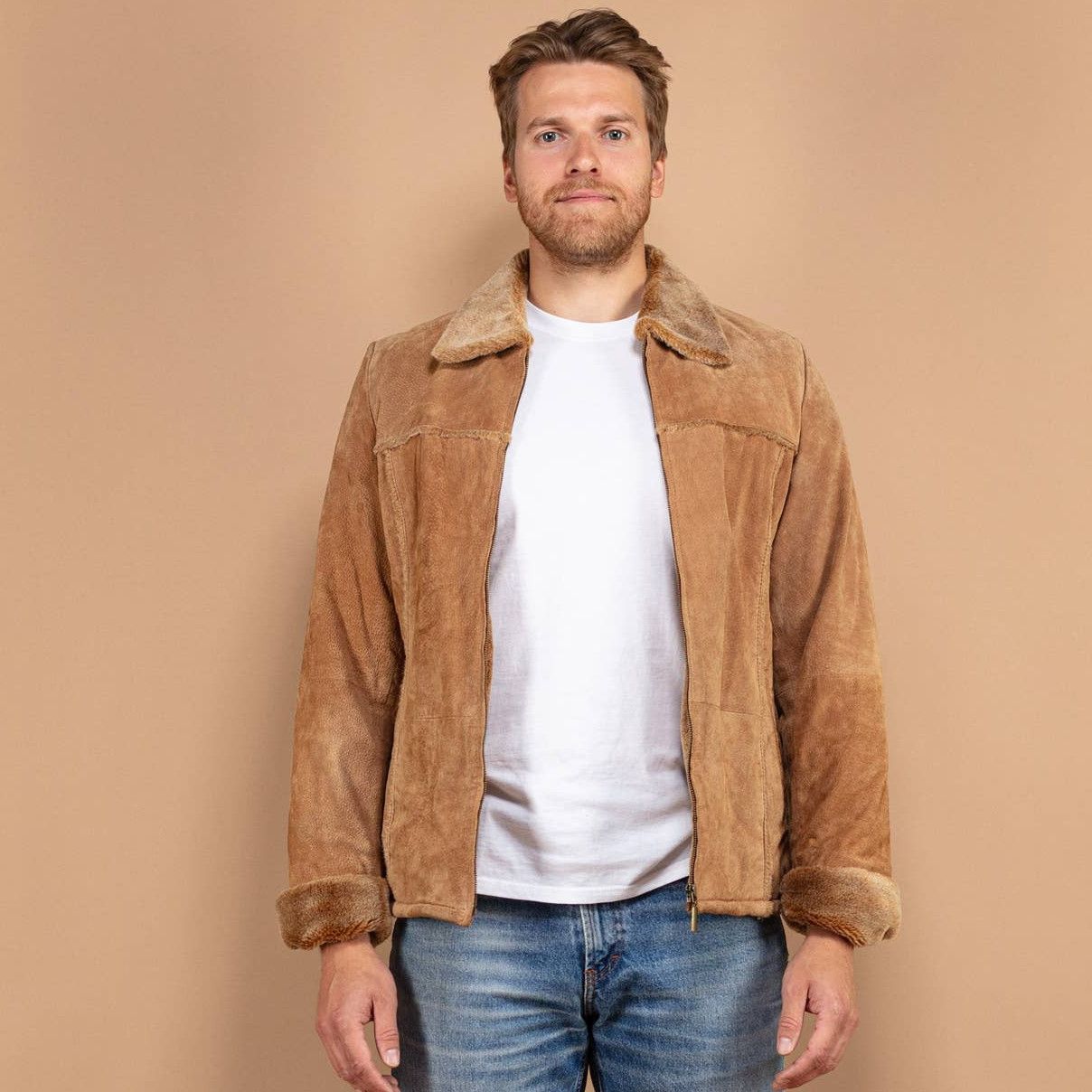 Vintage 90's Men Suede Jacket in Brown